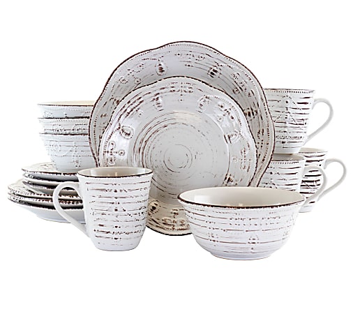 Elama 16-Piece Stoneware Dinnerware Set, Rustic Birch