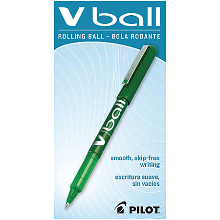 Pilot® V-Ball™ Liquid Ink Rollerball Pens, Extra Fine Point, 0.5 mm, Green Barrel, Green Ink, Pack Of 12 Pens