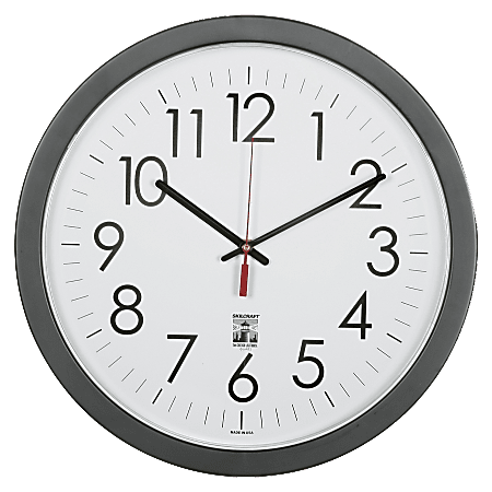 SKILCRAFT® Self-Set Wall Clock, 14 1/2"W, Black/White (AbilityOne 6645-01-623-8823)