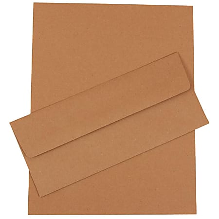 JAM Paper® Business Stationery Set, 8 1/2" x 11", 100% Recycled, Brown Kraft, Set Of 50 Sheets And 50 Envelopes