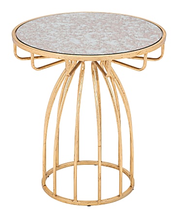 Zuo Modern Silo Glass And Steel Round End Table, 22-1/4”H x 20-5/16”W x 20-5/16”D, Gold