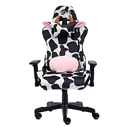 Techni Sport Cow Series Ergonomic Fabric Computer Gaming Chair, White/Black