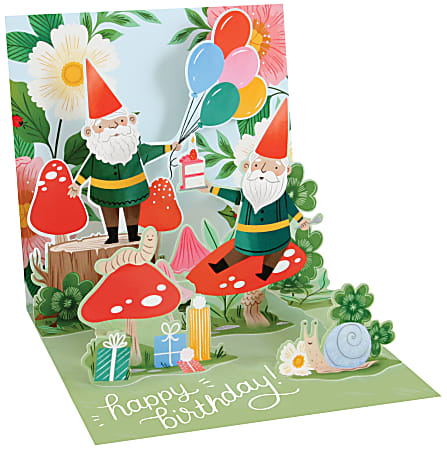 Up With Paper Summer Pop-Up Greeting Card With Envelope, Half Fold, 5-1/4" x 5-1/4", Gnomes