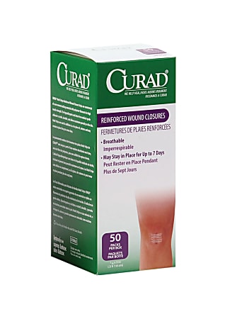 CURAD® Sterile Medi-Strips Reinforced Wound Closures, 1/8" x 3", White, Box Of 50