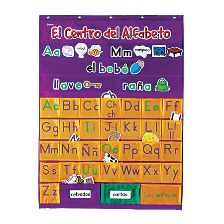 Learning Resources Spanish Alphabet Pocket Chart (El Centro Del Alfabeto), 37 3/4" x 28 1/4", Purple/Orange, Kindergarten - Grade 4