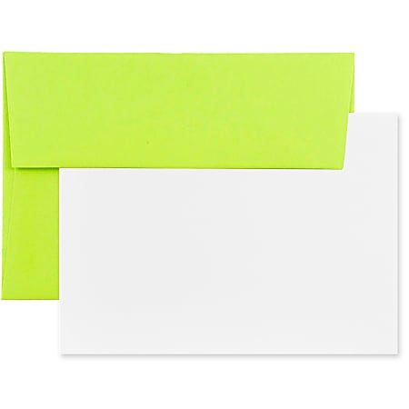 JAM Paper® Stationery Set, 5 1/4" x 7 1/4", Set Of 25 White Cards And 25 Ultra Lime Envelopes