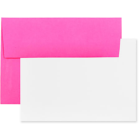JAM Paper® Stationery Set, 5 1/4" x 7 1/4", Set Of 25 White Cards And 25 Ultra Fuchsia Envelopes