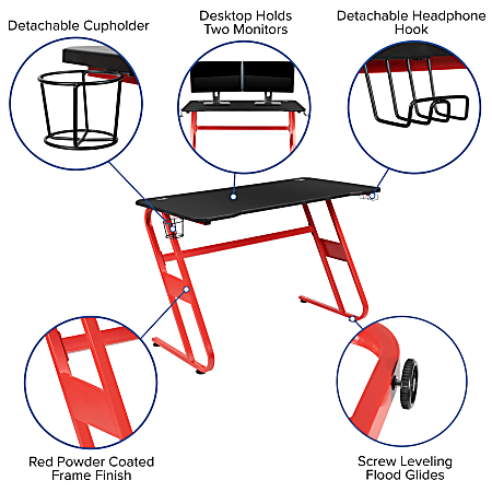 Flash Furniture Red Gaming Ergonomic Desk with Cup Holder / Headphone Hook