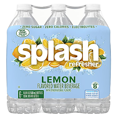 Splash Refresher Lemon Flavor Water Beverage 16.9 FL OZ Plastic Bottle Pack of 6