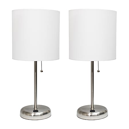 LimeLights Stick Lamps, 19-1/2"H, White Shade/Brushed Steel Base, Set Of 2 Lamps