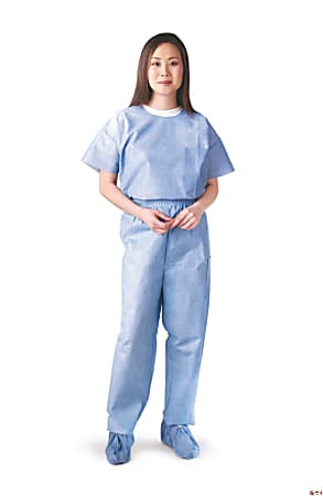 Medline Disposable Elastic-Waist Scrub Pants, 3X, Blue, Case Of 30