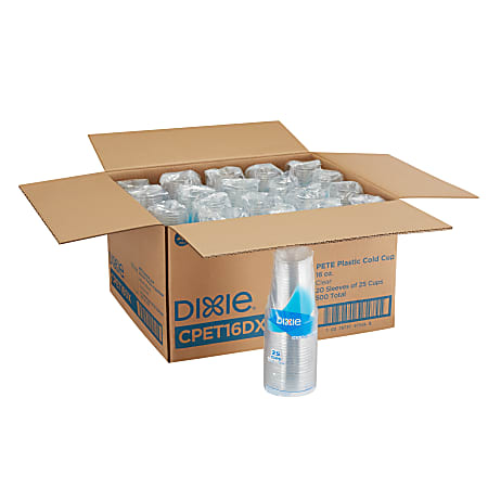 DIXIE 16 oz. Clear Disposable Plastic Cups, PETE, 25/Sleeve, 20