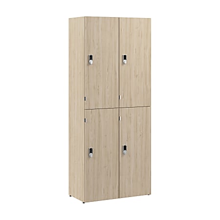 Bush Business Furniture Assure Two Tier 4 Door Storage Lockers with Keypad Locks, Natural Elm, Standard Delivery