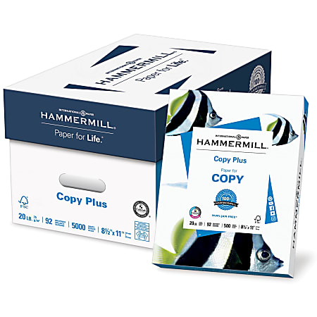 Hammermill® Copy Plus® Multi-Use Printer & Copy Paper, 10 Reams, White, Letter (8.5" x 11"), 5000 Sheets Per Case, 20 Lb, 92 Brightness