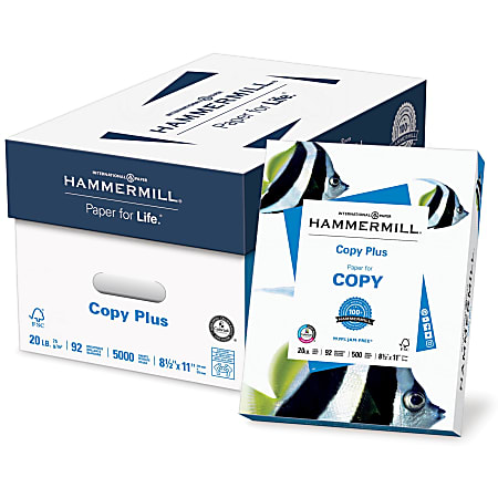 Hammermill Copy Plus Copy & Multipurpose Paper - White - 92 Brightness - Letter - 8 1/2" x 11" - 20 lb Basis Weight - 75 g/m² Grammage - 10 / Carton - FSC - Acid-free