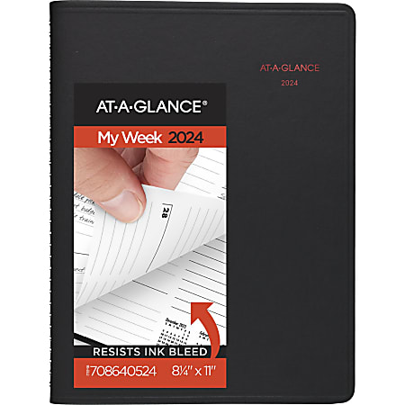 2024 AT-A-GLANCE® 800 Range Weekly/Monthly Appointment Book Planner, 8-1/4" x 11", Black, January To December 2024, 7086405