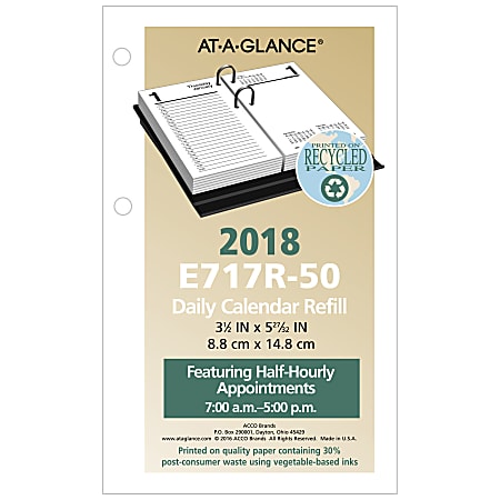 AT-A-GLANCE® Desk Calendar Refill, 3 1/2" x 6", 30% Recycled, January-December 2018 (E717R50-18)