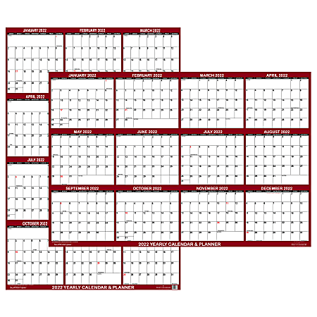 SwiftGlimpse 2-Sided Yearly Erasable Wall Calendar, 32" x 48", Maroon, January to December, 2022, SG MAR 32
