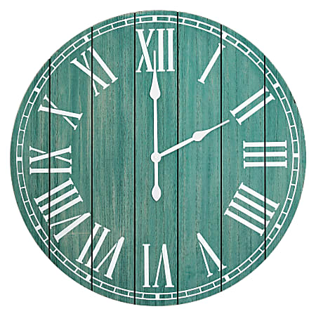 Elegant Designs Wood Plank Rustic Coastal Wall Clock, 23", Dark Aqua Wash