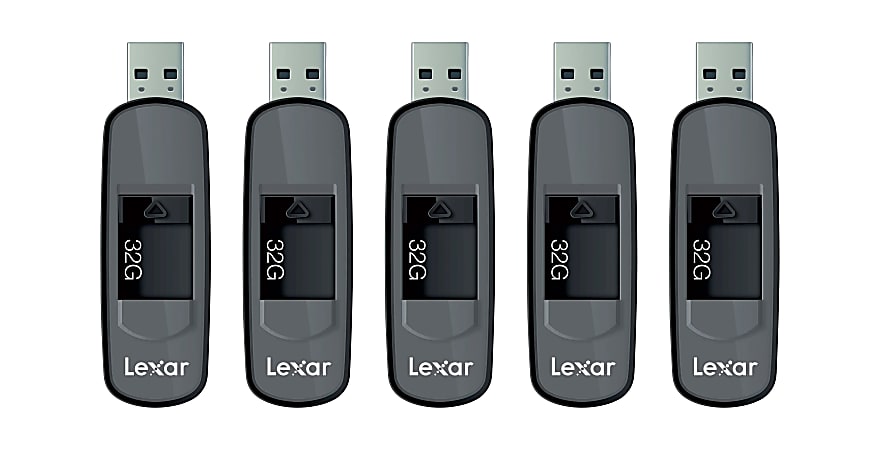 Lexar® JumpDrive® S75 USB 3.0 Flash Drives, 32GB, Black, Pack Of 5 Flash Drives, LJDS75-32GNLS5P