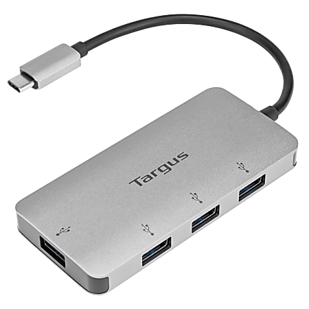 Targus® USB-C To 4-Port USB-A Hub, 1-13/16”H x 3-3/4”W x 1/2”D, Silver, ACH226BT
