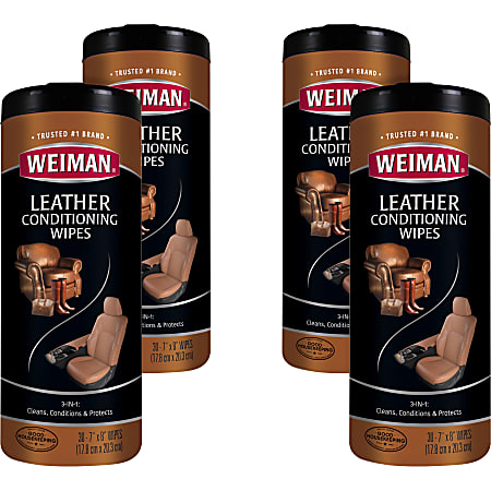 Weiman Products Leather Wipes - Wipe - 7" Width x 8" Length - 30 / Canister - 4 / Carton - White