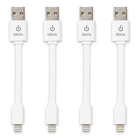 CableLinx Lightning-To-USB Charge And Sync Cables, 3.5", Pack Of 4, USB4PK-002-JIC-4A