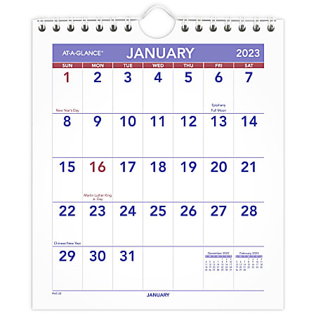 AT-A-GLANCE Mini Monthly 2023 RY Wall Calendar, Small, 6 1/2" x 7 1/2"