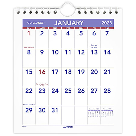 AT-A-GLANCE Mini Monthly 2023 RY Wall Calendar, Small, 6 1/2" x 7 1/2"