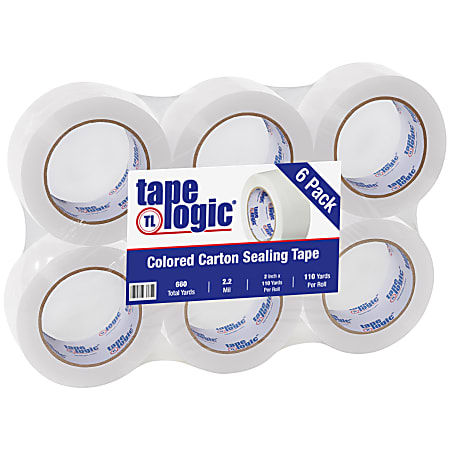 Tape Logic® Carton-Sealing Tape, 3" Core, 2" x 110 Yd., White, Pack Of 6
