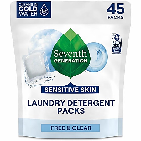 Seventh Generation™ Free & Clear Laundry Detergent Packs, Unscented, Pack Of 45