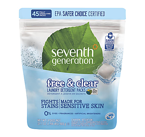 Seventh Generation™ Free & Clear Laundry Detergent Packs, Unscented, Pack Of 45