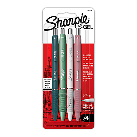 Sharpie S-Gel, Gel Pens, Medium Point (0.7mm), Assorted Fashion Barrels, Black Ink, 4 Count, 2226124