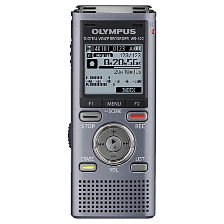 Olympus® WS-822 GMT Digital Recorder, 6.1" x 5.1" x 1.7", Gunmetal