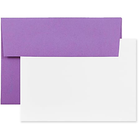 JAM Paper® Stationery Set, 5 1/4" x 7 1/4", 30% Recycled, Set Of 25 White Cards And 25 Violet Purple Envelopes
