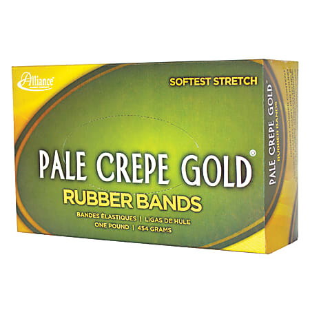 1 Lb Box Of 3,850 1 3/4" x 1/16" #12 Alliance Pale Crepe Gold Rubber Bands 