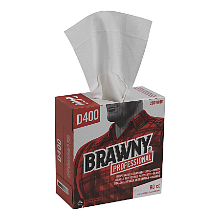 Brawny® Industrial Medium-Duty Premium Wipes, 9 1/4" x 16 3/8", White, Box Of 90