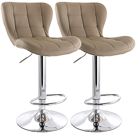 Elama Adjustable Faux Leather Bar Stools, Camel/Chrome, Set Of 2 Stools