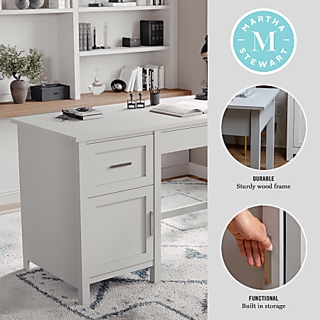 Martha Stewart Hutton Shaker Style 54 W Home Office Computer Desk With Storage Gray Brushed Nickel