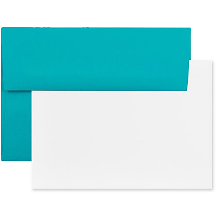 JAM Paper® Stationery Set, 5 1/4" x 7 1/4", 30% Recycled, Set Of 25 White Cards And 25 Sea Blue Envelopes