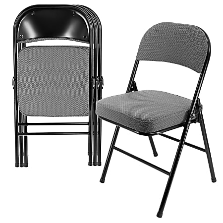 Elama Metal Folding Chairs With Padded Seats, Gray/Black, Set Of 4 Chairs