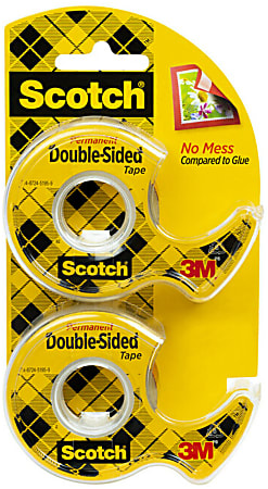 Scotch Double Sided Tape with Dispenser, Photo Safe, 1/2 in x 400 in, 2 Tape Rolls, Clear, Home Office and School Supplies