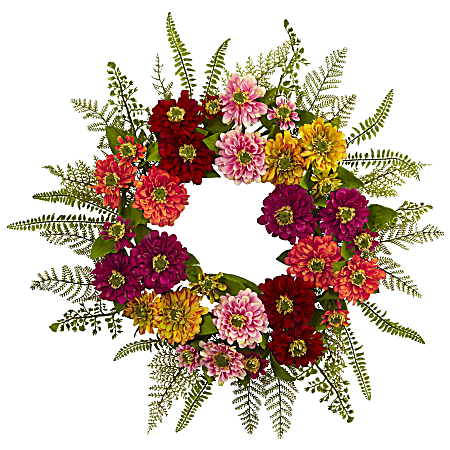 Nearly Natural Plastic Mixed Flower Wreath, 20", Multicolor