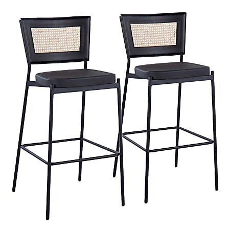 LumiSource Rattan Tania Contemporary Bar Stools, Black, Set Of 2 Stools