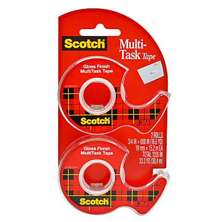 Scotch® MultiTask Tape In Dispensers, 3/4" x 600", Pack Of 2 Tapes