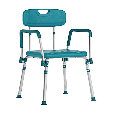 Flash Furniture Hercules Adjustable Bath And Shower Chair With Quick-Release Back And Arms, 34-3/4"H x 20-3/4"W x 19-3/4"D, Teal