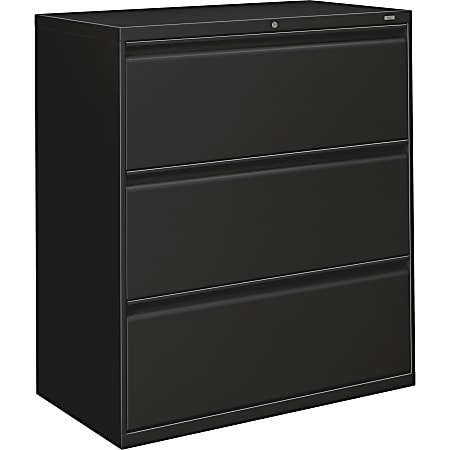 HON® Brigade® 800 36"W Lateral 3-Drawer File Cabinet, Metal, Black