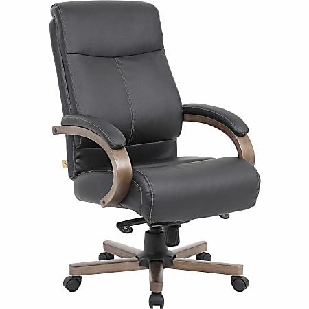Lorell Executive High-Back Wood Finish Office Chair - Black Bonded Leather Seat - Black Bonded Leather Back - High Back - Black, Mahogany - 1 Each Lorell Executive High-Back Wood Finish Office Chair - Black Bonded Leather Seat - Black Bonded Leather Back - High Back - Black, Mahogany - 1 Each