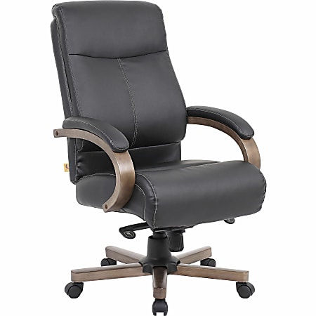 Lorell® Bonded Leather High-Back Executive Chair, With Wood frame, Black/Medium Finish