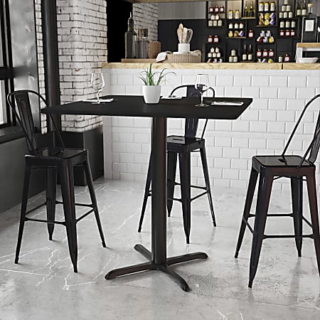 Flash Furniture Laminate Square Table Top With Bar-Height Table Base, 43-1/8"H x 42"W x 42"D, Black